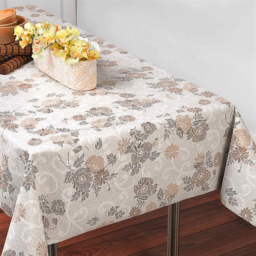 Misty Beige Flower - vaxduk med slingrande blommor