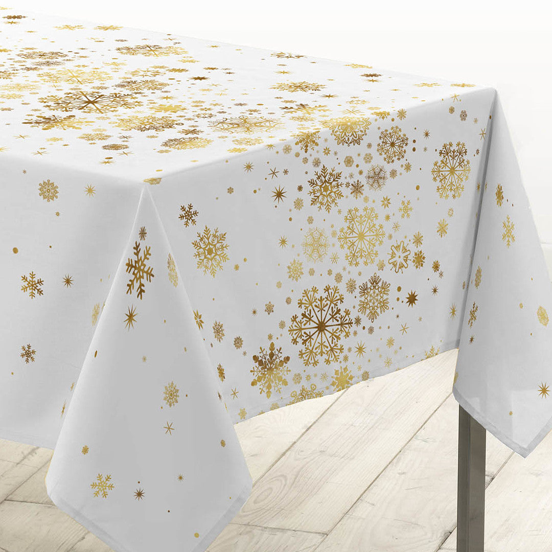Constellation Vit/Guld - Julduk med metalltryck, 150 x 300 cm, hörn