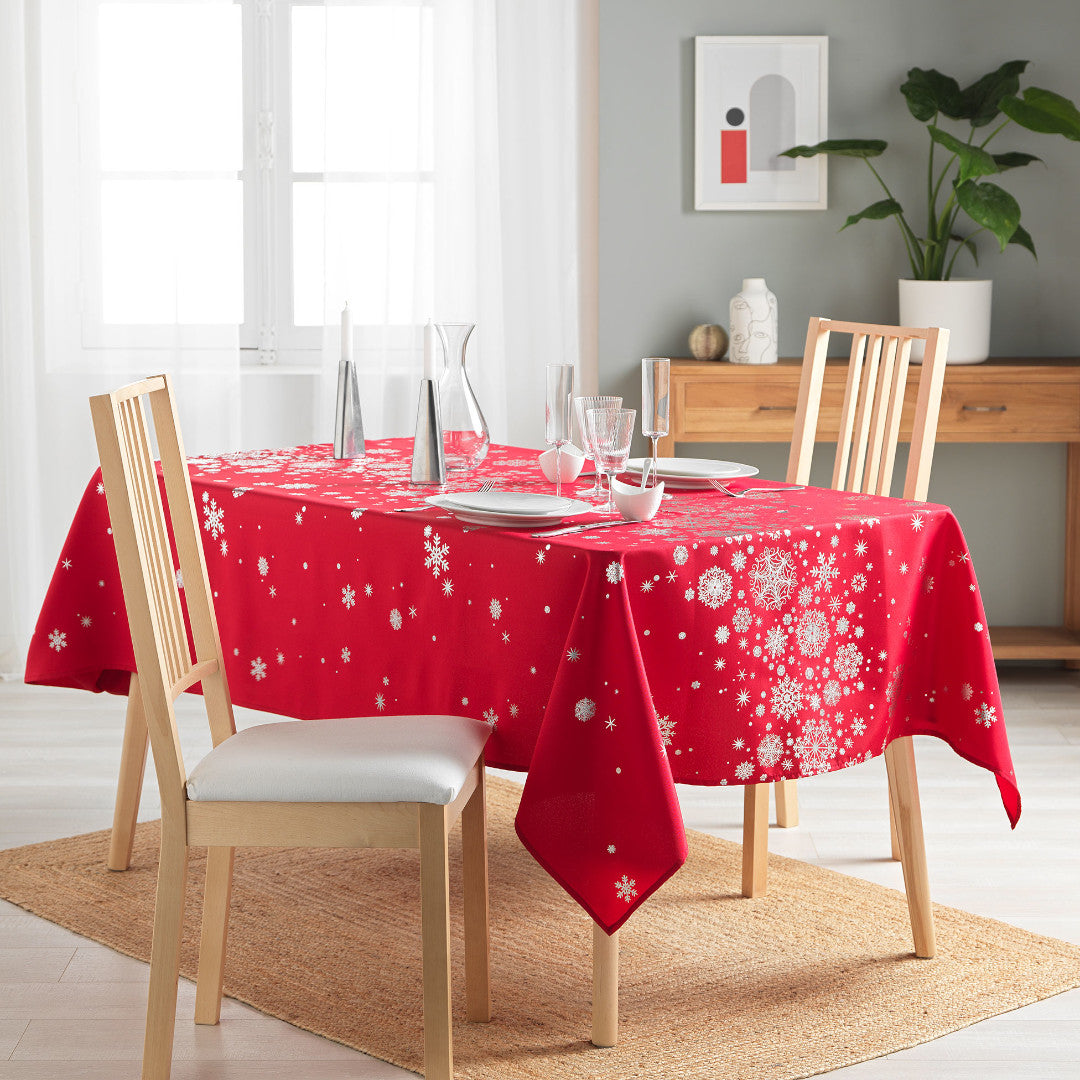 Constellation Snöhimmel röd - Julduk med fläckskydd, 150 x 300 cm