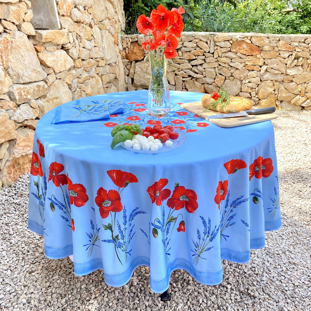 Coquelicot Blå – Rund provenceduk Ø 180 cm