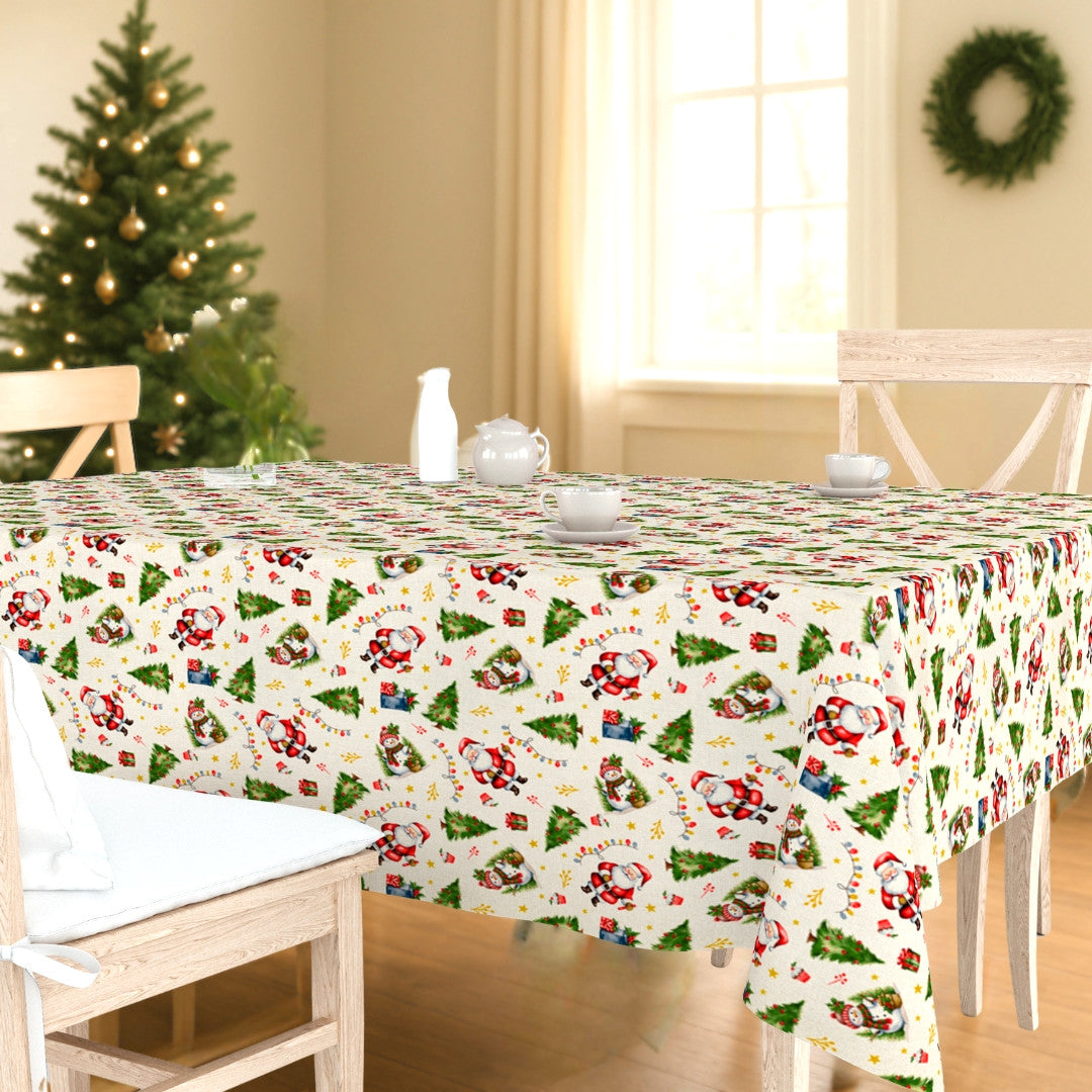 Jultomte & Snögubbe – Jultextilvaxduk med klassisk julstämning, miljö