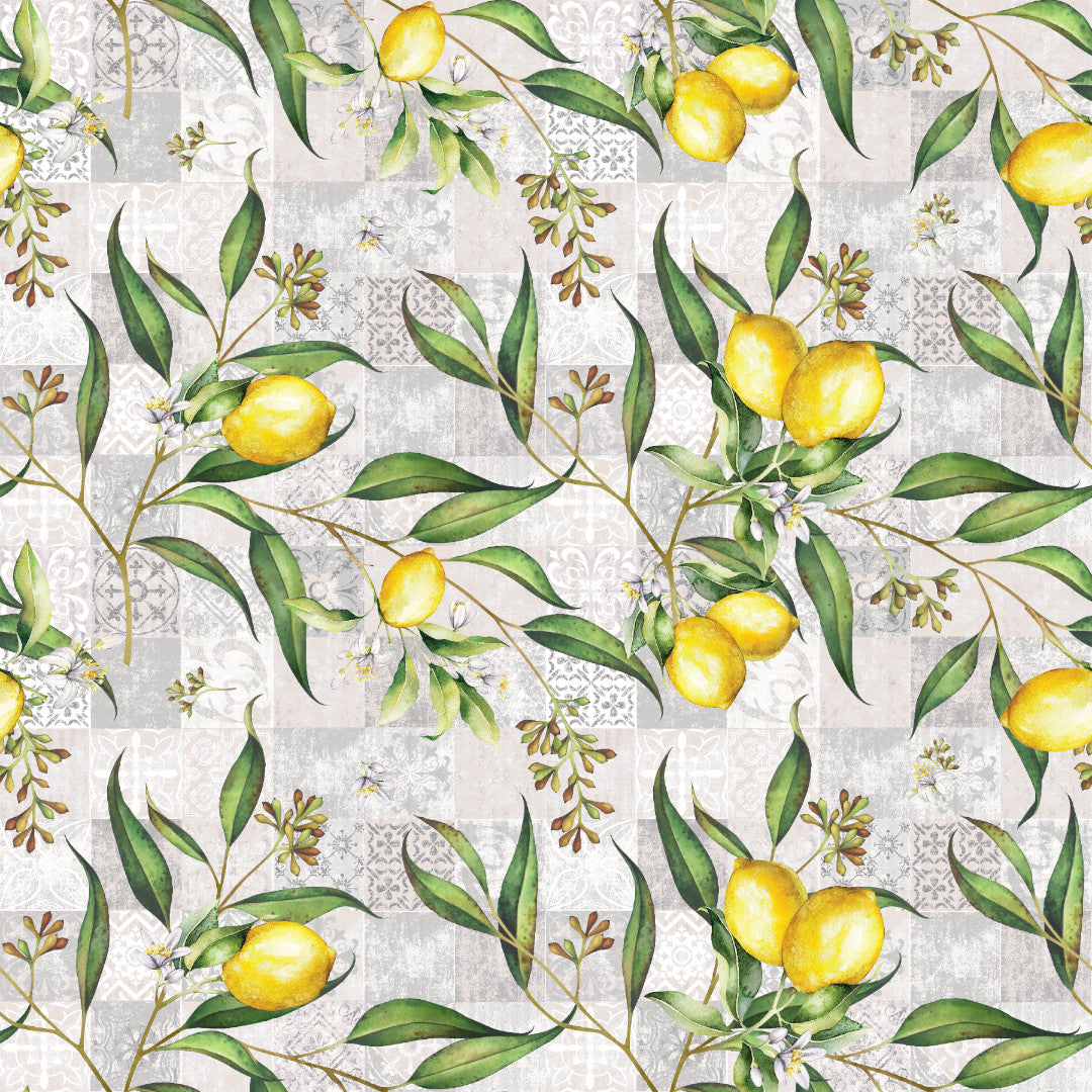Limonero – Textilvaxduk med citroner och patchworkmönster