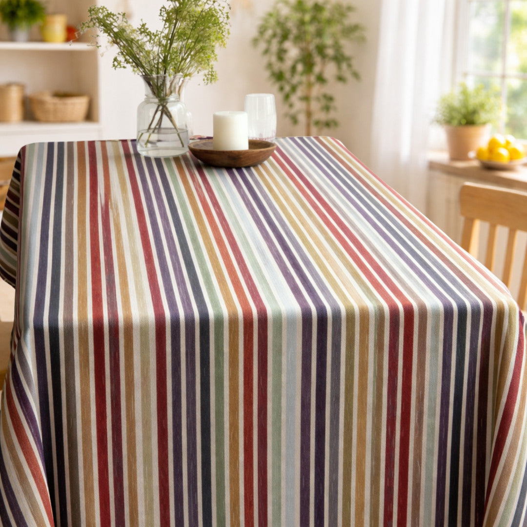 Linea Viva – Textilvaxduk med levande ränder, bordsände