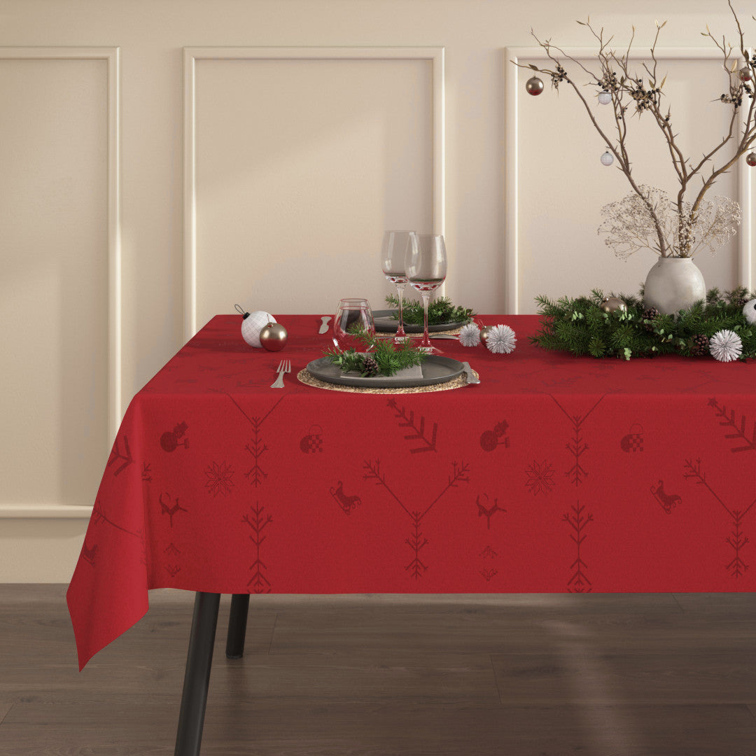 Engholm Noel damastvävd julduk, röd - 150 x 320 cm