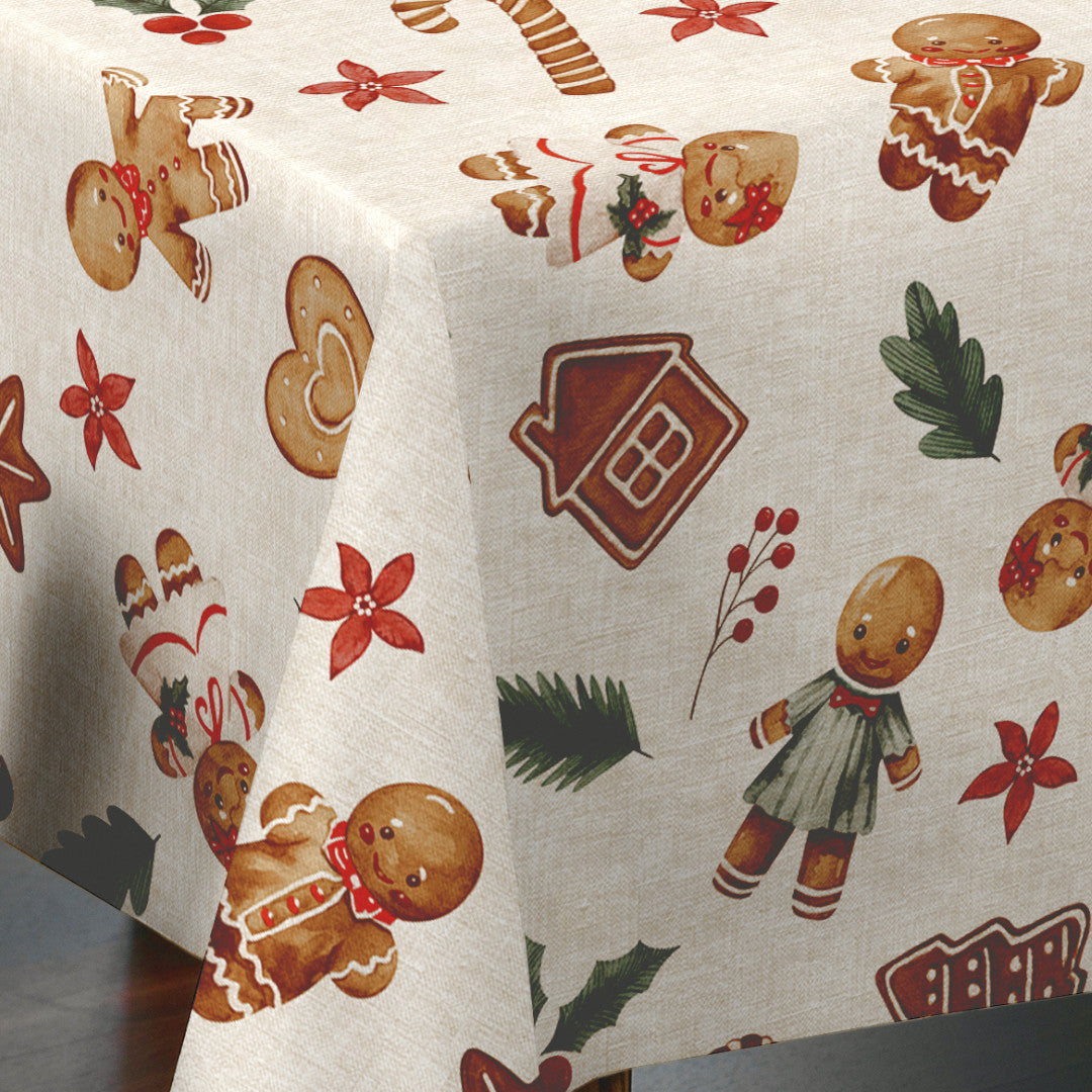Nordfavn Gingerbread Ljus linnelook – Julvaxduk med pepparkakor