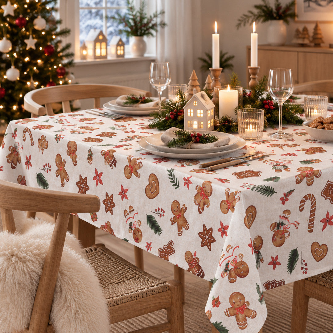 Nordfavn Gingerbread Ljus linnelook – Julvaxduk med pepparkakor