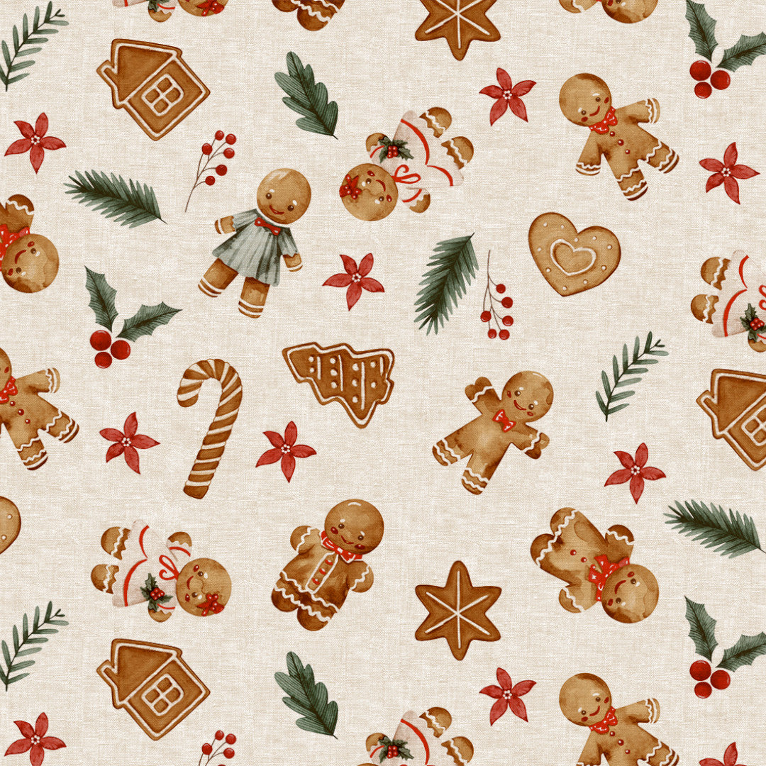 Nordfavn Gingerbread Ljus linnelook – Julvaxduk med pepparkakor