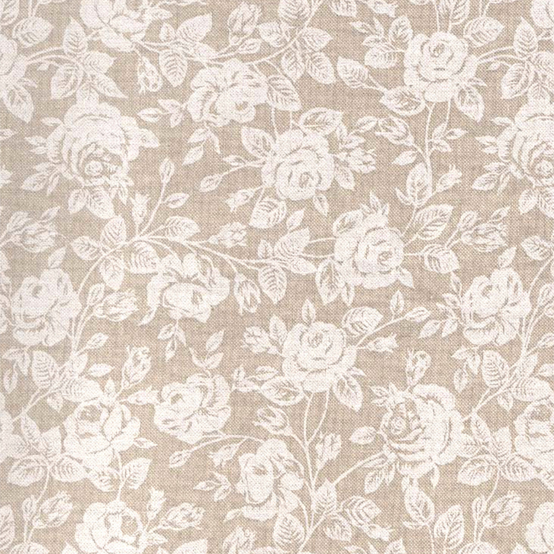 Rose Bianche – Textilvaxduk i linnelook, 160 cm bred, mönster