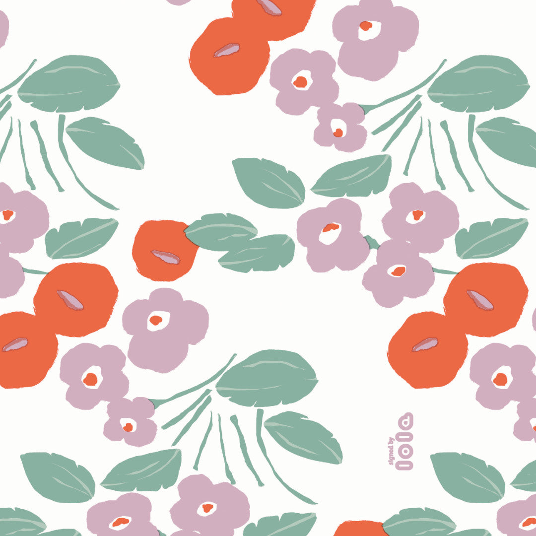 Närbild av Bloom Orange - Lola vaxduk med härliga blommor