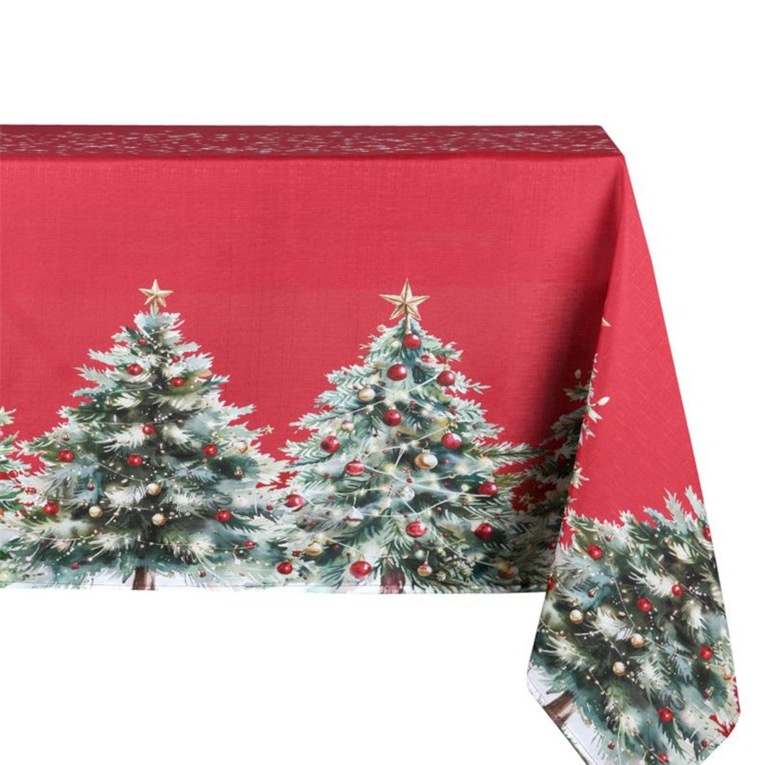 Christmas Trees Röd – Julduk med fläckavvisande behandling 150 x 300 cm, modellbild