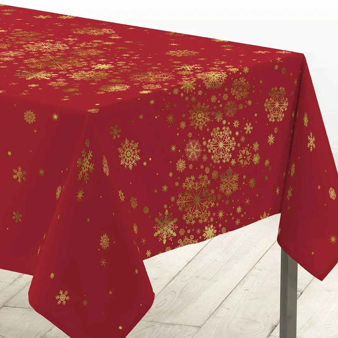 Constellation Röd/Guld – Julduk med fläckavvisande behandling 150 x 300 cm, miljö