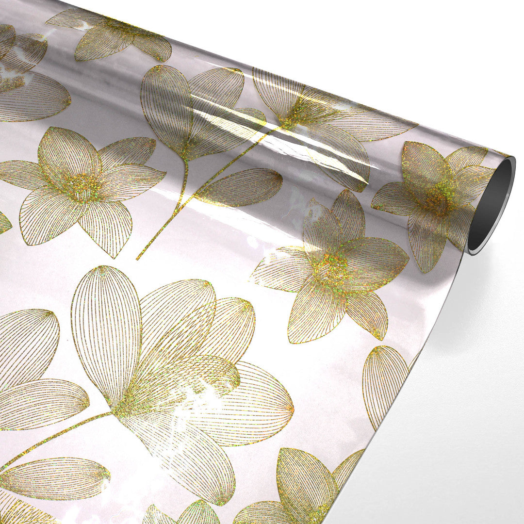 Danela Gold Glitter - Kraftig transparent vaxduk, konturblommor och glittereffekt