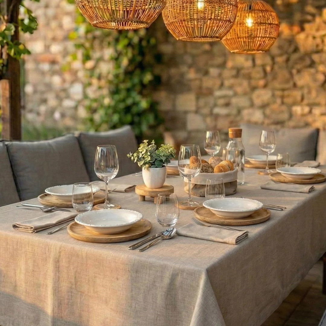 Ensfärgad Natur - textilvaxduk i 100% linne, 140 cm bred