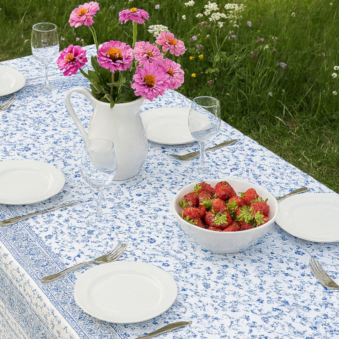 Fleurs Des Champs Blå/vit - Rektangulär provenceduk 160 x 160 cm