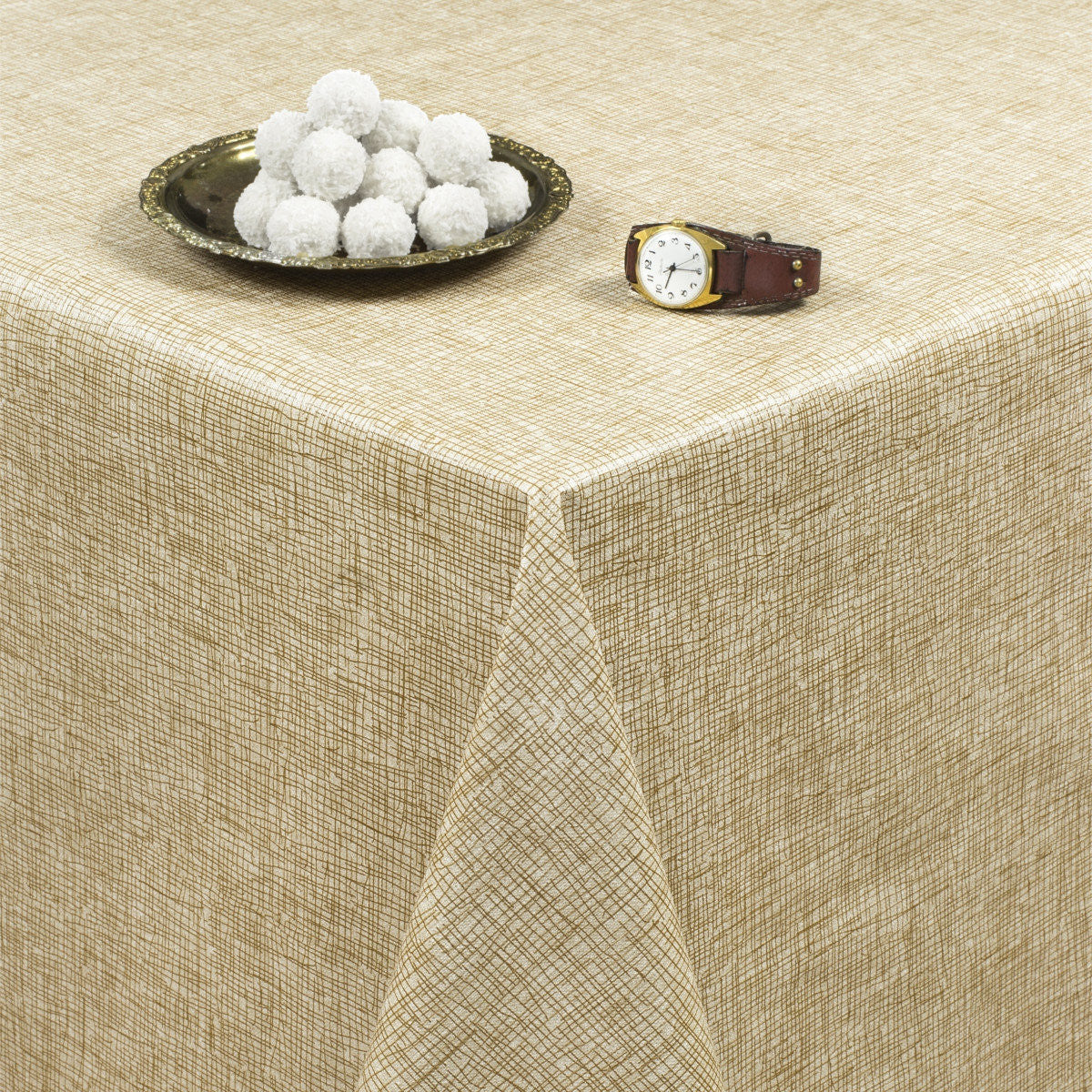 Enfärgad Hessian Look Beige, vaxduk med lätt präglad yta
