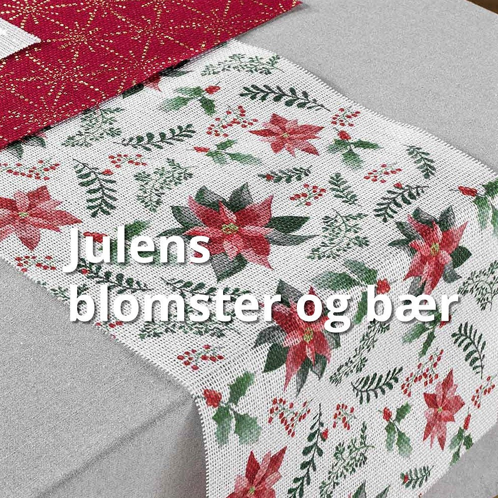 Bordslöpare Jul, 35 x 140 cm - Julens blommor och bär