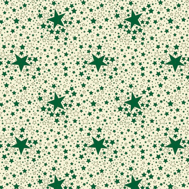 Stjärnhimmel Grön - Julvaxduk med gröna stjärnor på en vit bakgrund. Närbild