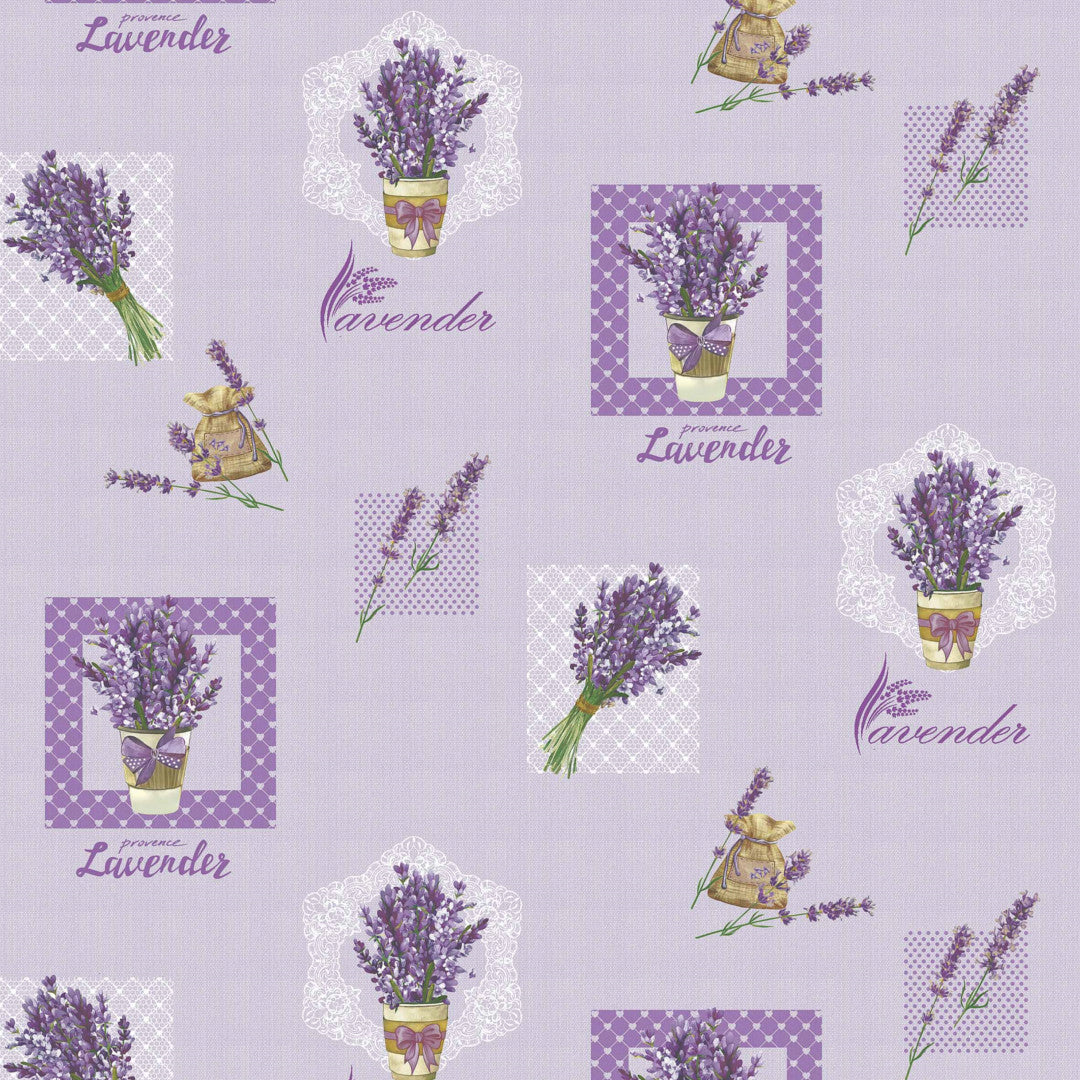 Blommande lavendel - Lila vaxduk med lavendel i buketter och krukor