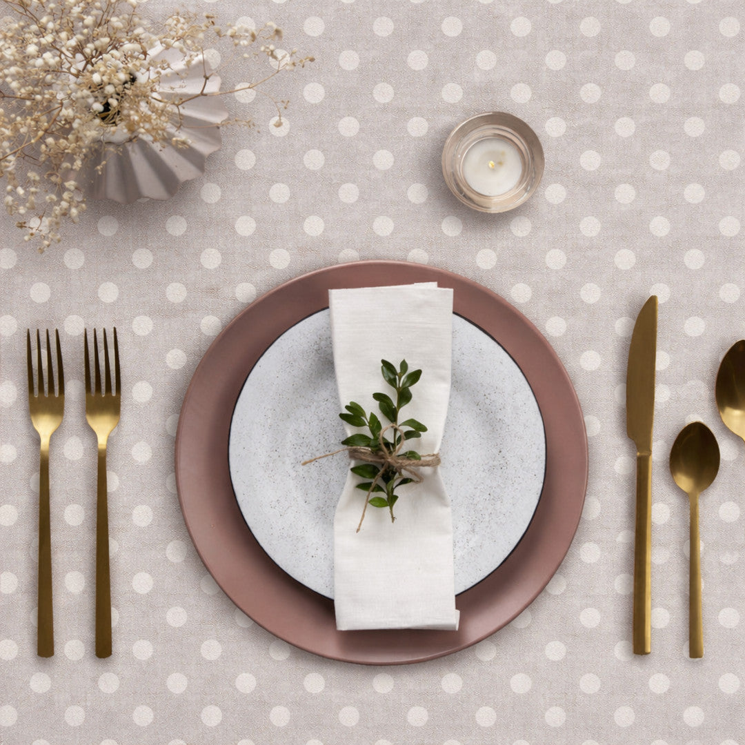 Lino Dot - Textilvaxduk med prickar i linnelook