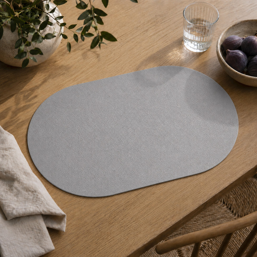 Moon oval bordstablett i konstläder – Svart/Ljusgrå – 30 x 45 cm, baksida