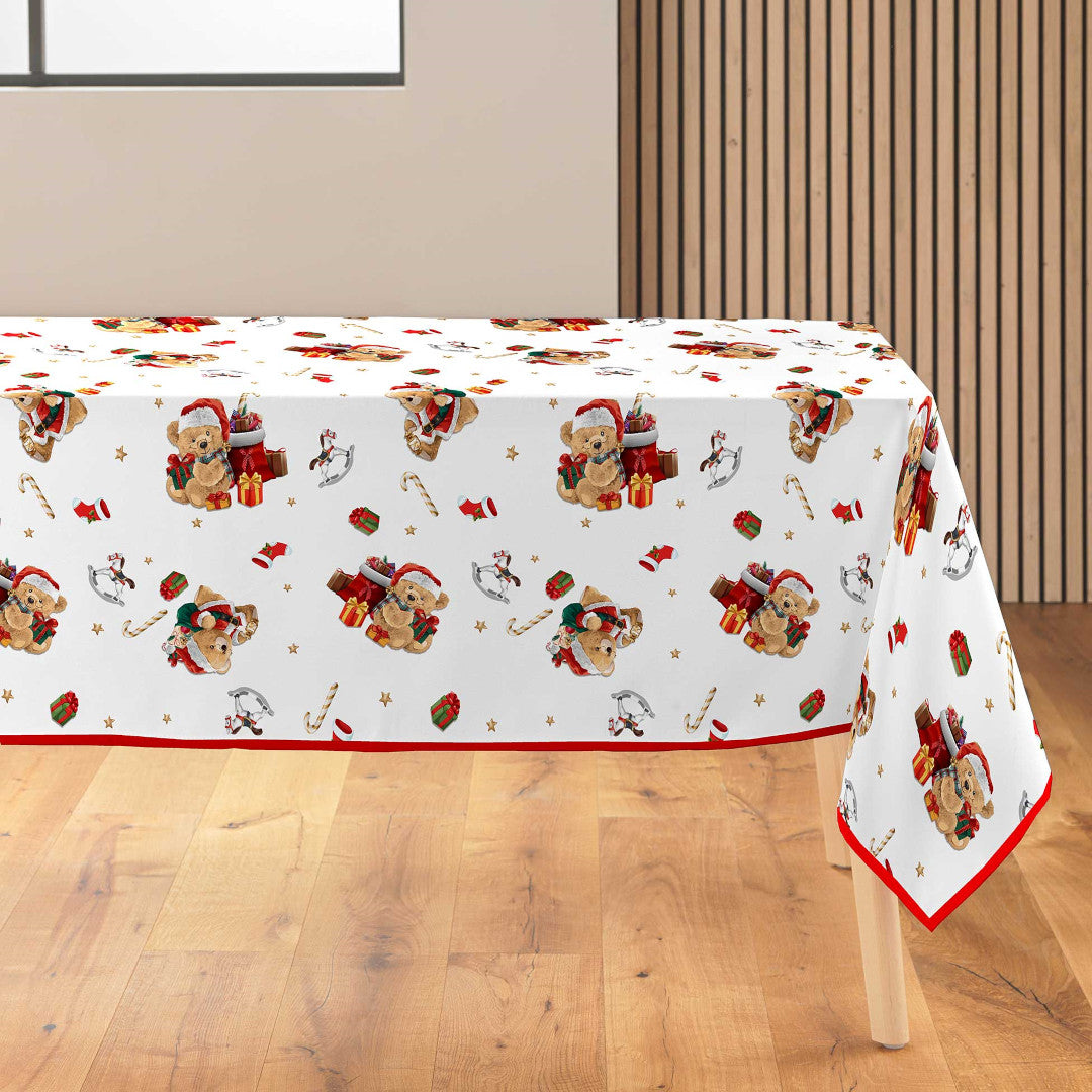 Oursons 150 x 240 cm, rektangulär julduk med fläckskydd på bordet