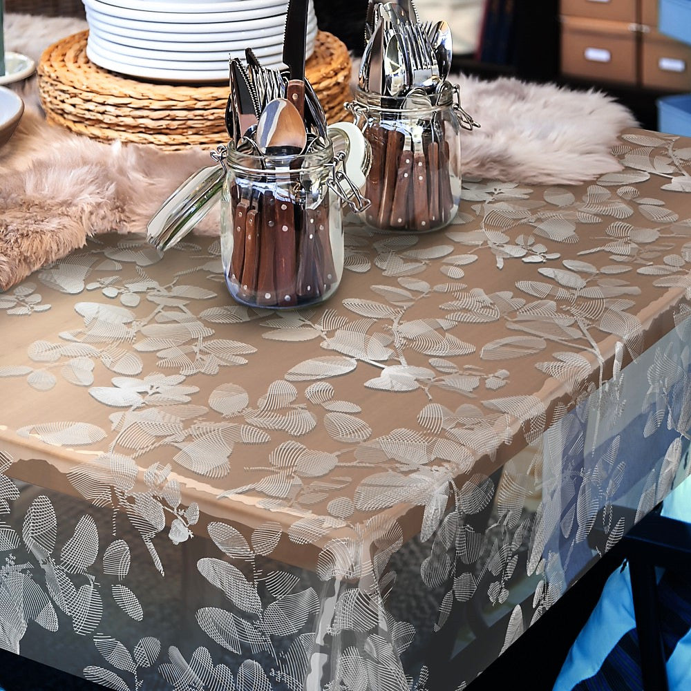Sally, klar plast transparent vaxduk med vita streck blommor