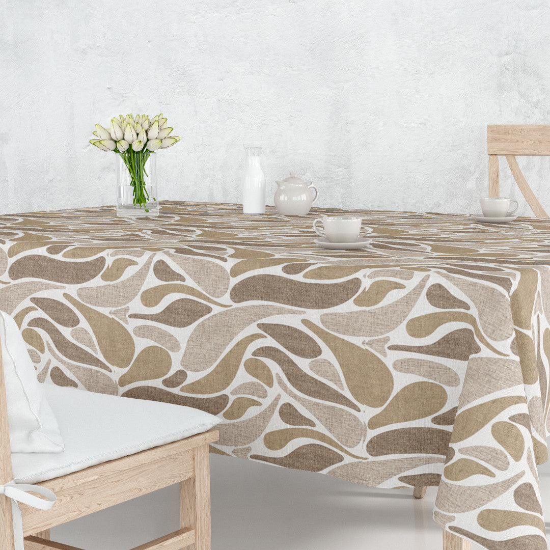 På bordet Sandström - Vaxduk med böljande mönster i beige och naturfärger