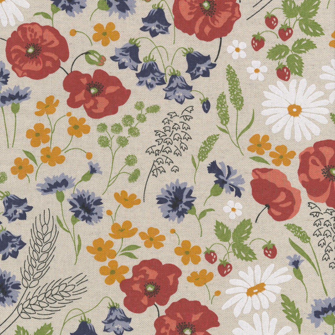 Sommaräng - Textilduk i linnelook med fina blommor detaljer