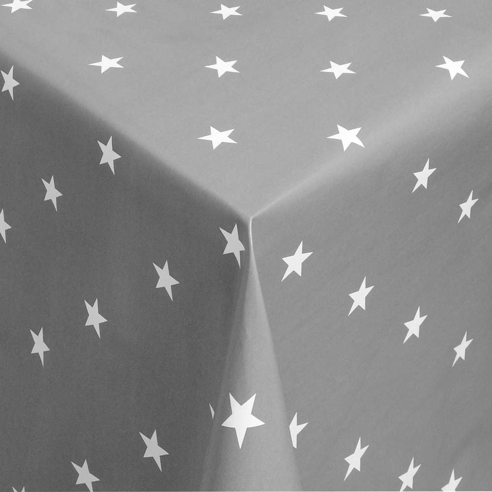 Stars Grå - Grå vaxduk med vita sjärnor. På bordet, hörnbild