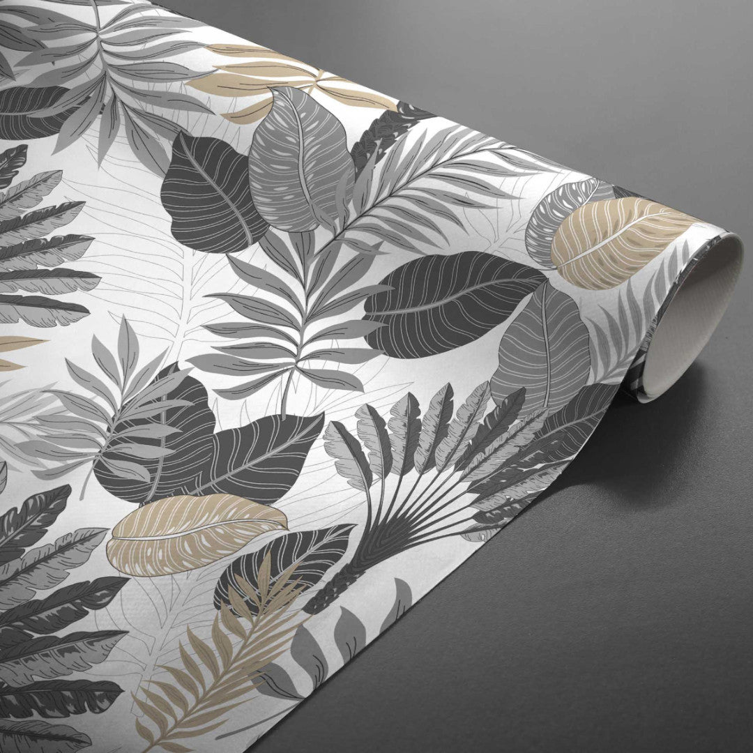På rulle Textillia Panazio Linen - Ljus vaxduk med tropiska blad