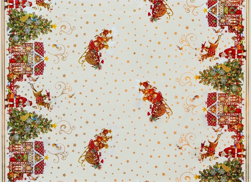 Julvaxduk - Jul i Pepparkakshuset, Bild uppifrån tomten med sin släde