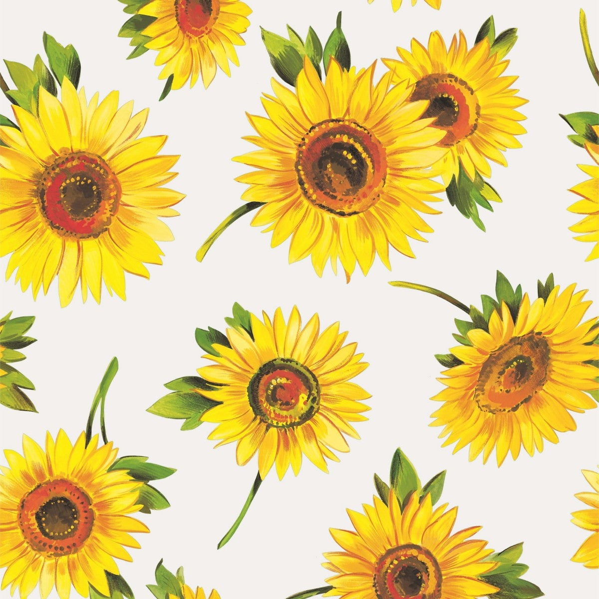 Karla Vit, vaxduk med blomstrande solrosor