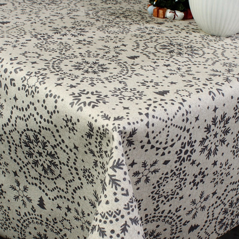 Bredle Grå - Vacker jultextilvaxduk med lurex 150 cm bred
