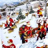 Julvaxduk - Tomtar och julklappar i snön, närbild släde, renar