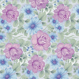 Vaxduk med vackra blommor i rosa och blåvioletta nyanser