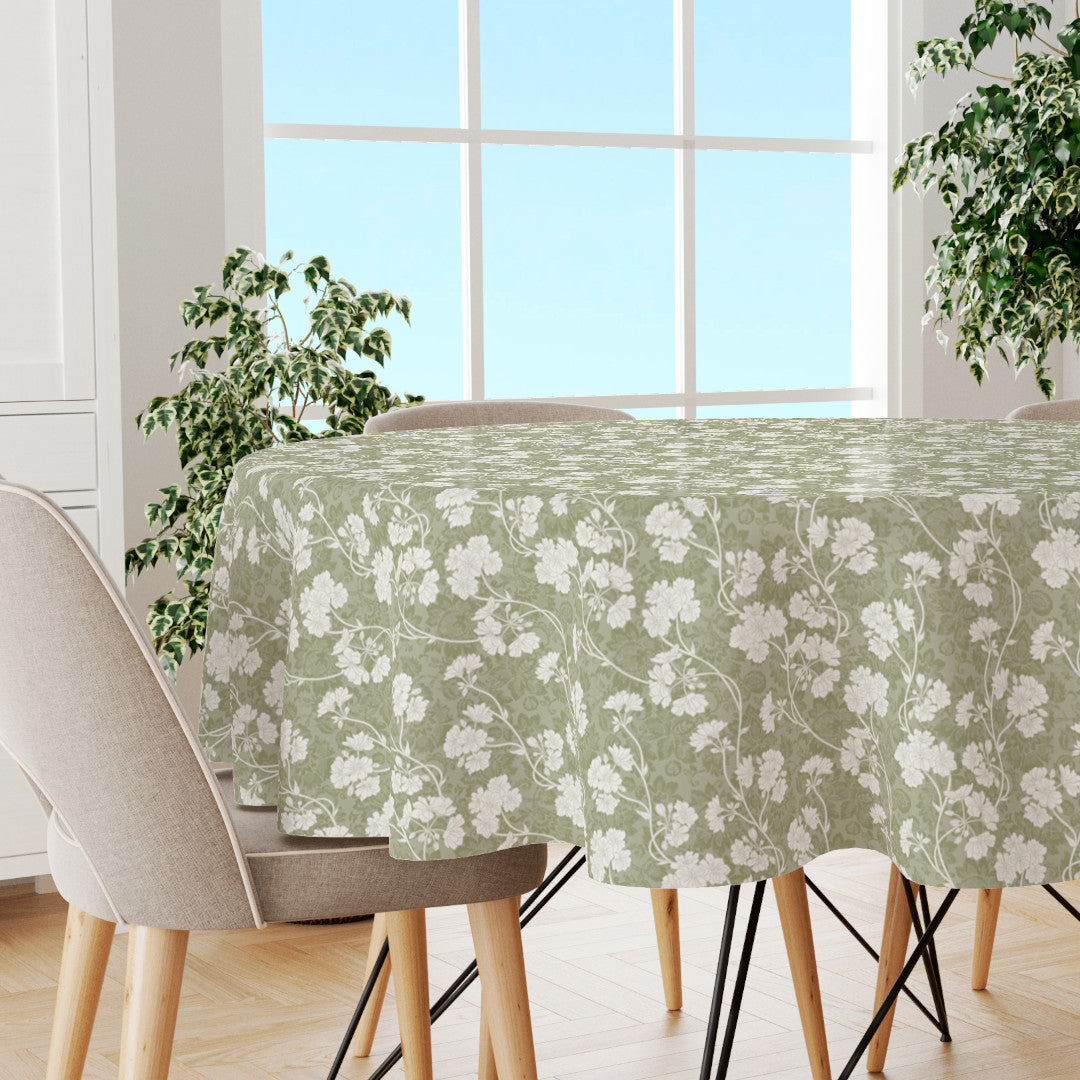 Botanic Green – Rund lätt präglad vaxduk med blommor, miljö