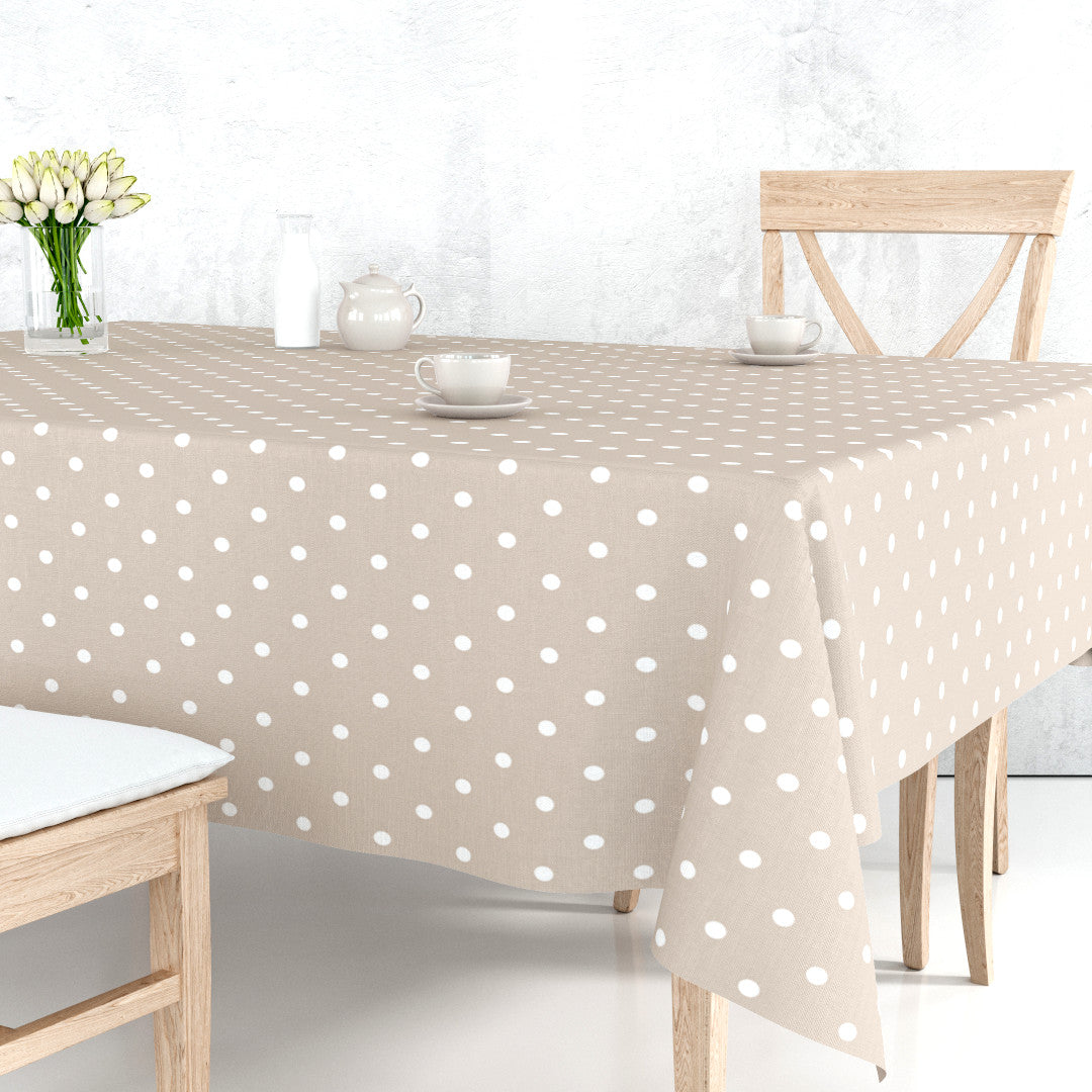 Classic Dot Beige - Vaxduk med vita prickar
