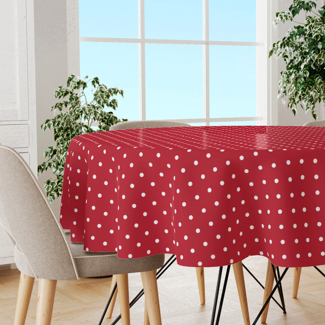 Classic Dot Röd - Rund vaxduk med vita prickar
