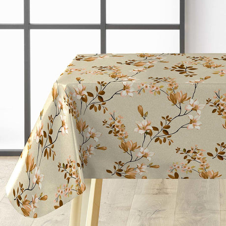 Clematite Ocre – Blommig vaxduk med melerad bakgrund, hörn