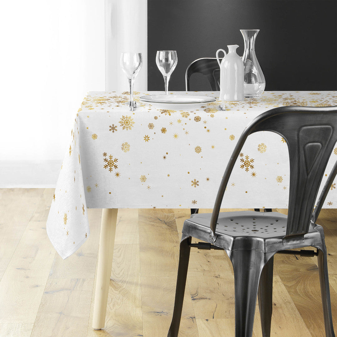 Constellation Vit/Guld - Julduk med metalltryck, 150 x 240 cm, miljöbild