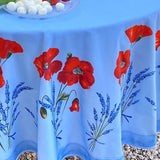 Coquelicot Blå – Rund akrylbelagd provenceduk Ø 180 cm, närbild