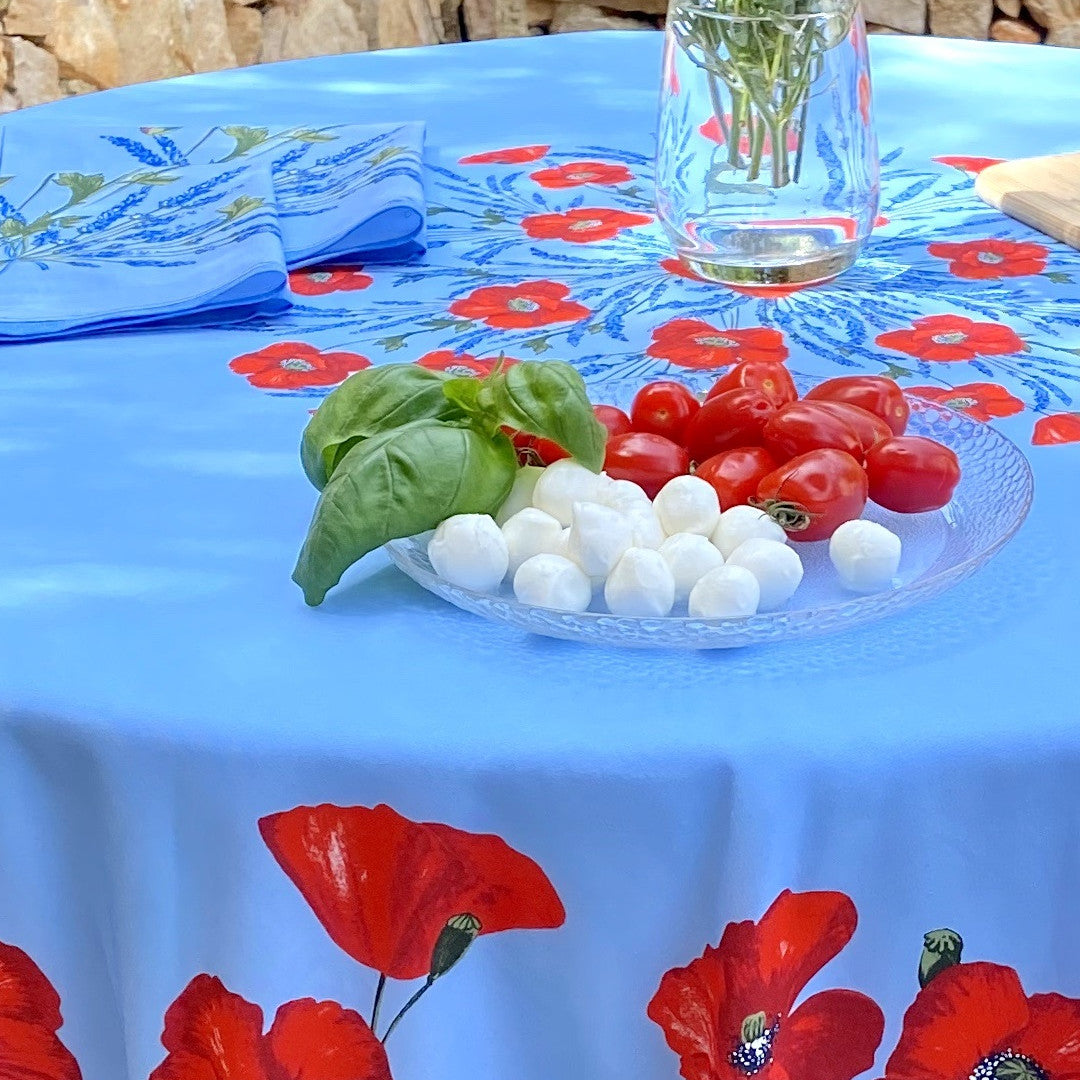 Coquelicot Blå – Rund provenceduk Ø 180 cm, närbild 1