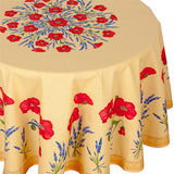 Coquelicot Lavande Gul - Rund akrylbelagd provenceduk Ø 180 cm, närbild