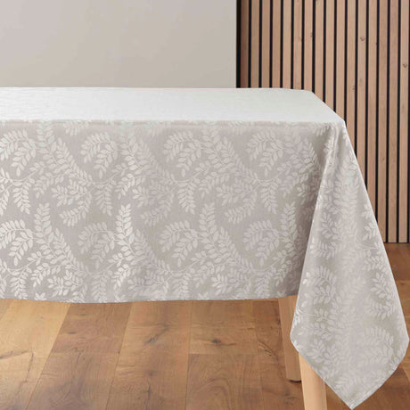 Doriane Taupe – Damastduk med vävt bladmönster – 140 x 240 cm, bord