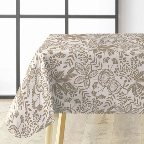 Fleuria Beige - Vaxduk i varm beige med växtmönster