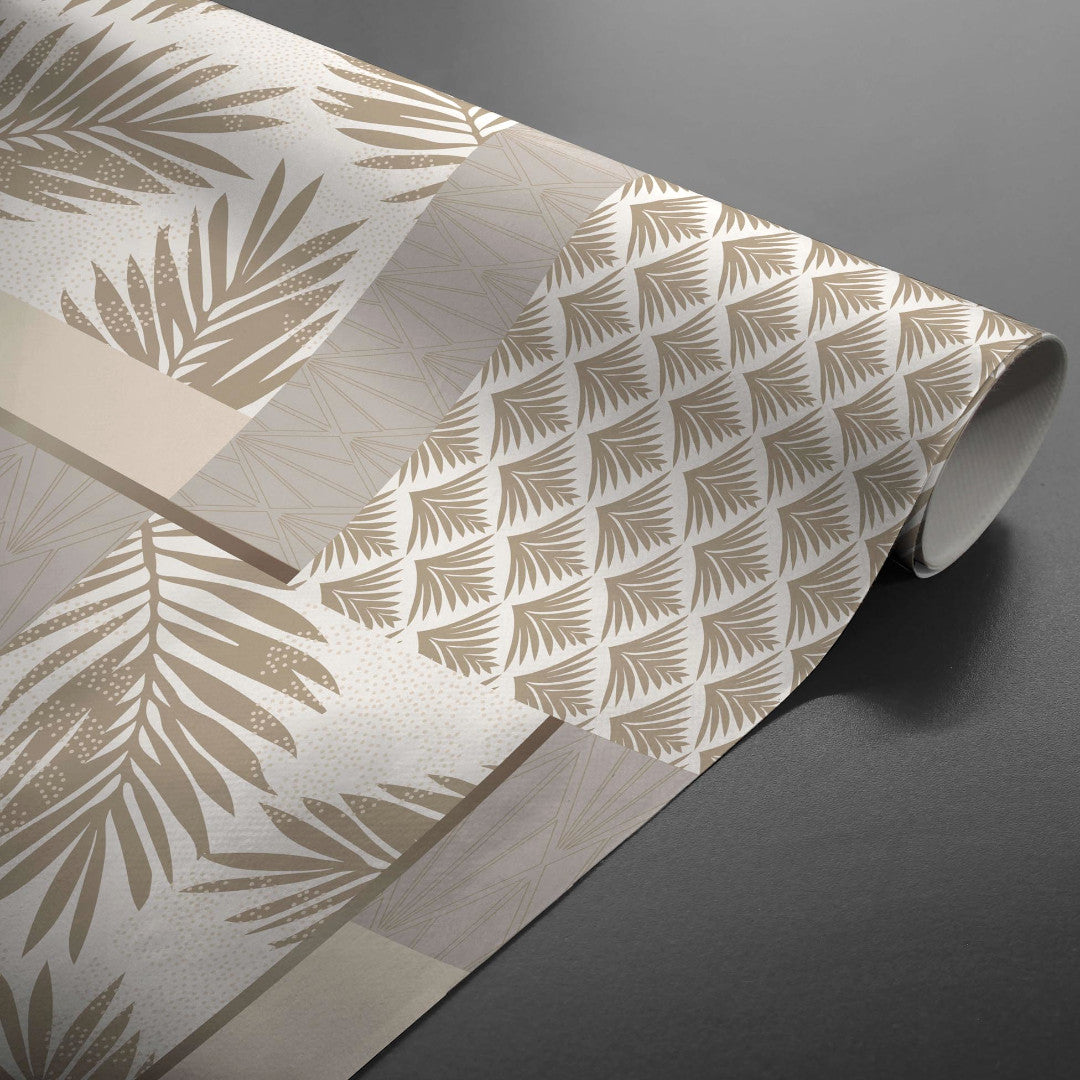 Ginger Luxury Naturel - Vaxduk med botaniskt patchworkmönster, hörn, ihoprullad