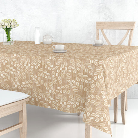 Hessian Leaf Beige – Lätt präglad vaxduk med bladmönster