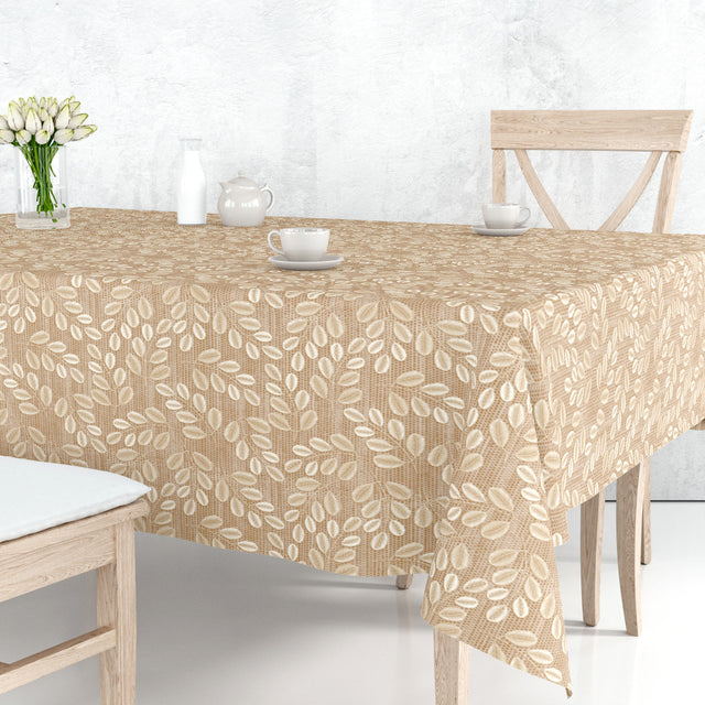 Hessian Leaf Beige – Lätt präglad vaxduk med bladmönster