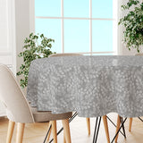 Hessian Leaf Grå – Rund lätt präglad vaxduk med bladmönster, miljö