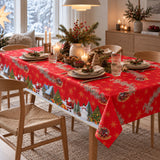 Julemandens Kanetur Röd - julvaxduk med renar och snögubbar, miljö